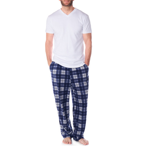 Alpine Swiss Mens Pajama Set Cotton Shirt and Polar Fleece Pants with  Pockets